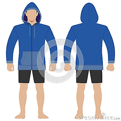 Hoodie zipper man body template front, back views Vector Illustration