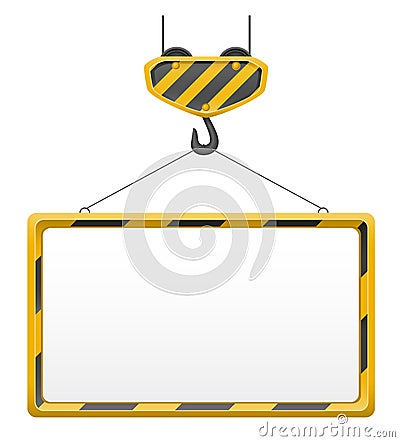 Hook crane for building and blank template board vector Vector Illustration