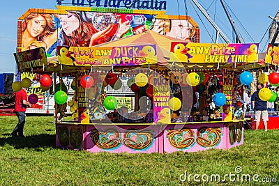 Frome, Somerset, UK, 14th September 2019 Frome Cheese Show Hook-a-Duck prize booth in the fair section Editorial Stock Photo