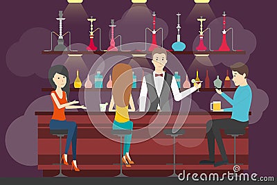 Hookah bar interior. Vector Illustration