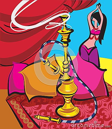 Hookah and belly dancer Vector Illustration