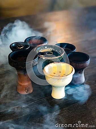 Hookah bowl in smoke Stock Photo