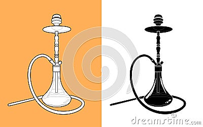 Hookah - a coloring, and a silhouette of black color. Hookah - stylized illustration. smoking device with a flask - a Vector Illustration