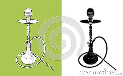 Hookah - coloring and silhouette in black. Hookah - stylized illustration. smoking device with a flask - drawing of thin Vector Illustration