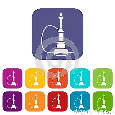 Hookah icons set flat Vector Illustration