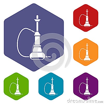 Hookah icons set hexagon Vector Illustration