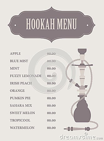 Hookah menu template. Vector Illustration