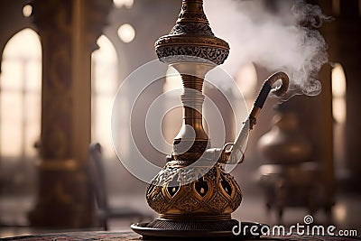 hookah in oriental interior, arabic restaurant. Neural network generated art Stock Photo