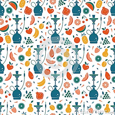 Hookah seamless pattern with fruits Vector Illustration