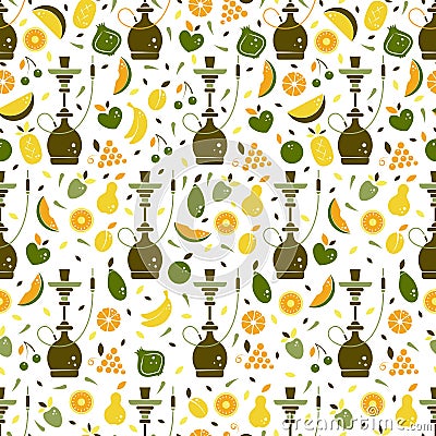 Hookah seamless pattern with fruits Vector Illustration