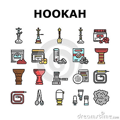 Hookah Tobacco Smoking Collection Icons Set Vector Vector Illustration