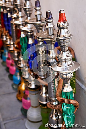 Hookahs in row Stock Photo