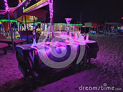 Hookahs on the night beach Stock Photo