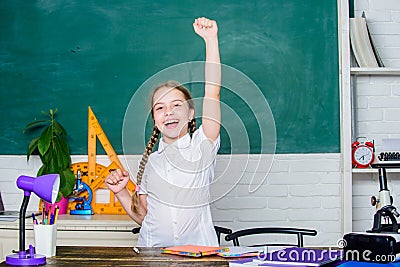 Hooked on learning. Hometask concept. Small kid study school. School lesson. Progress and achievements. Back to school Stock Photo