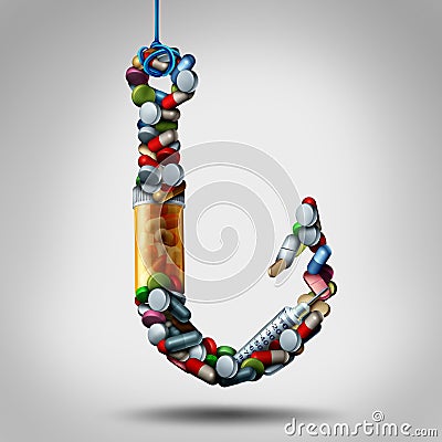 Hooked On Medicine Cartoon Illustration