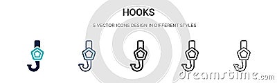 Hooks icon in filled, thin line, outline and stroke style. Vector illustration of two colored and black hooks vector icons designs Vector Illustration