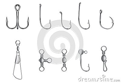 Hooks and other fishing equipment Vector Illustration