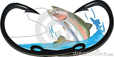 Hooks to heart fishing predatory fish Vector Illustration