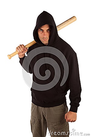 Hooligan with baseball bat Stock Photo