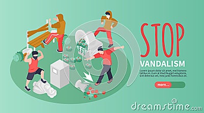 Hooligans Isometric Banner Vector Illustration