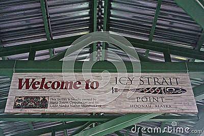 Hoonah, Alaska: A welcome sign greets visitors Editorial Stock Photo