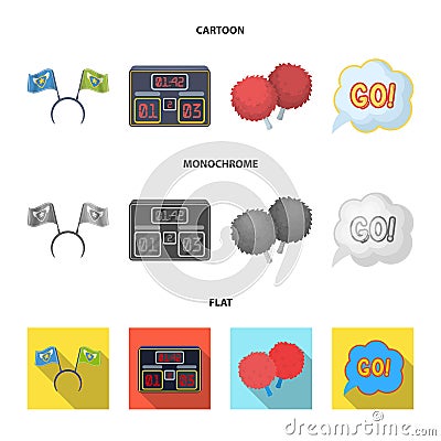 Hoop with flags and other attributes of the fans.Fans set collection icons in cartoon,flat,monochrome style vector Vector Illustration