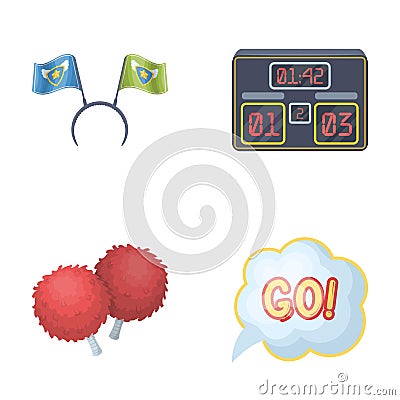 Hoop with flags and other attributes of the fans.Fans set collection icons in cartoon style vector symbol stock Vector Illustration