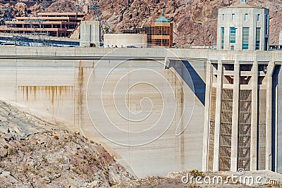 Hoover Dam, the largest water reservoir in the US is now barely a third full. Drought is dropping water level to a histotically Editorial Stock Photo