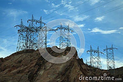 Hoover Dam Power Lines Stock Photo