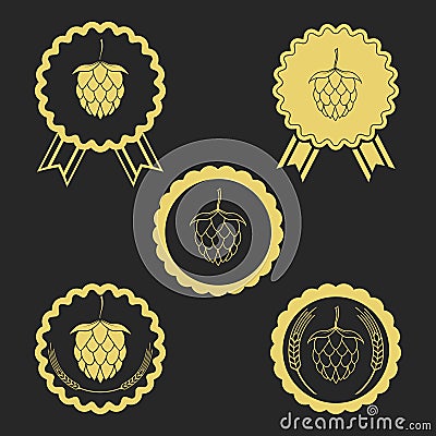 Hop and barley emblem icon label logo. Beer pub emblem. Craft beer logotype. Vector illustration set. Vector Illustration