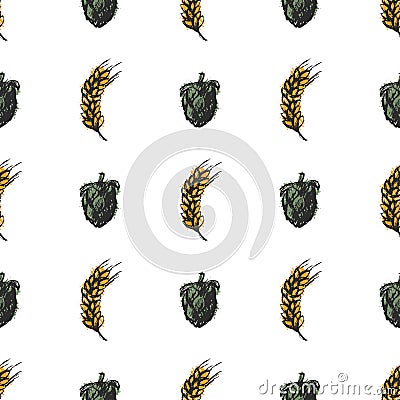 Hop craft sketch vector visual graphic seamless pattern. Vector Illustration