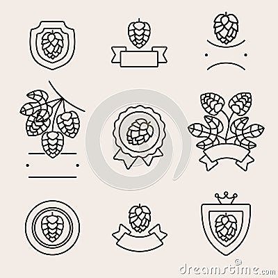 Hop labels and elements set. Collection icon hops. Vector Vector Illustration