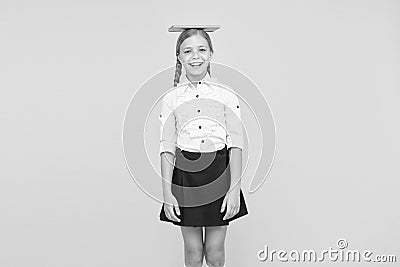 Hope for best. School girl studying textbook. Kid school uniform hold book. Life balance positivity. Dealing with school Stock Photo