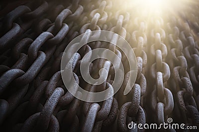 Hope concept sunbeams above the chain wall Stock Photo