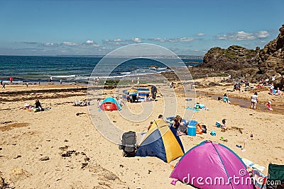 Hope Cove Devon England. A day out on the beach. Cl Editorial Stock Photo