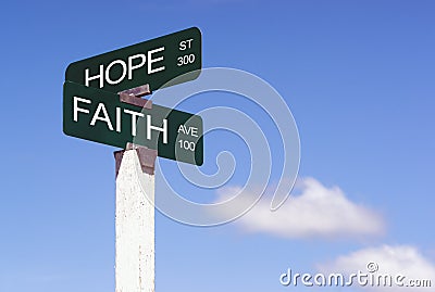 Hope Faith Emotion Idea Signs Crossraods Street Avenue Sign Stock Photo