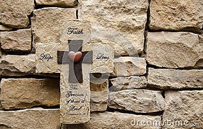 Hope Faith Love Stone Cross Stock Photo