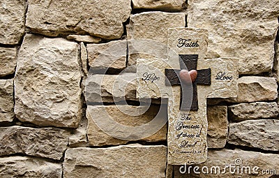 Hope Faith Love Stone Cross Stock Photo