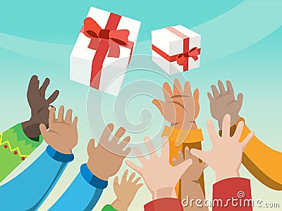 Hope hand with present box - Cartoon Illustration