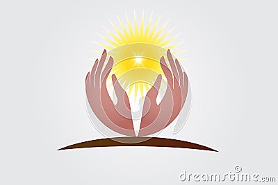 Hope hands and sunlight logo vector Vector Illustration