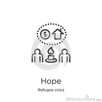 hope icon vector from refugee crisis collection. Thin line hope outline icon vector illustration. Outline, thin line hope icon for Vector Illustration