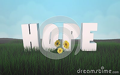 Hope for a new life in harmony with nature letters on the grass 3d Stock Photo