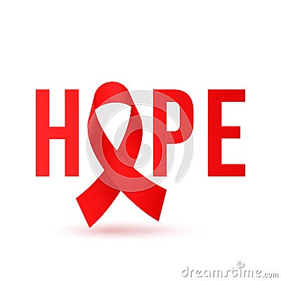 Hope red ribbbon icon for world AIDS day 1 December poster or banner design template. Vector HIV and AIDS awareness ribbon logo sy Vector Illustration