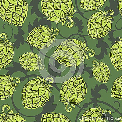 Hope seamless pattern. Hop cone background. Craft Beer wallpaper. Vector Illustration