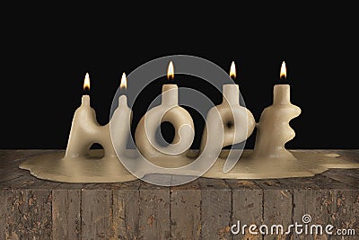 Hope in a shape of candle melting demonstrating lost hope concept. 3D illustration. Cartoon Illustration