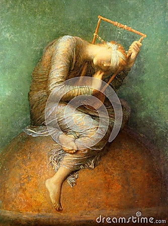 Hope is a Symbolist oil painting by the English painter George Frederic Watts, who completed the first two versions in 1886 Editorial Stock Photo
