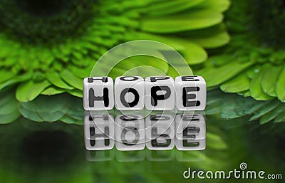 Hope text with green flowers Stock Photo