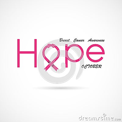 Hope typographical.Hope word icon.Breast Cancer October Awareness Month Campaign Background Vector Illustration