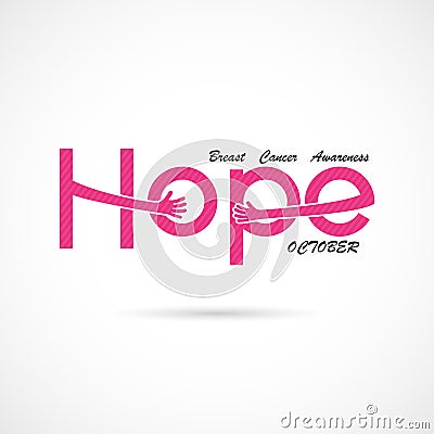 `Hope` typographical.Hope word icon.Breast Cancer October Awareness Month Campaign Background Vector Illustration