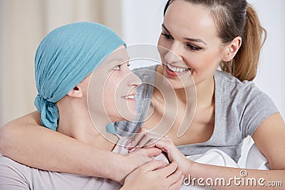 Hopeful cancer woman with friend Stock Photo